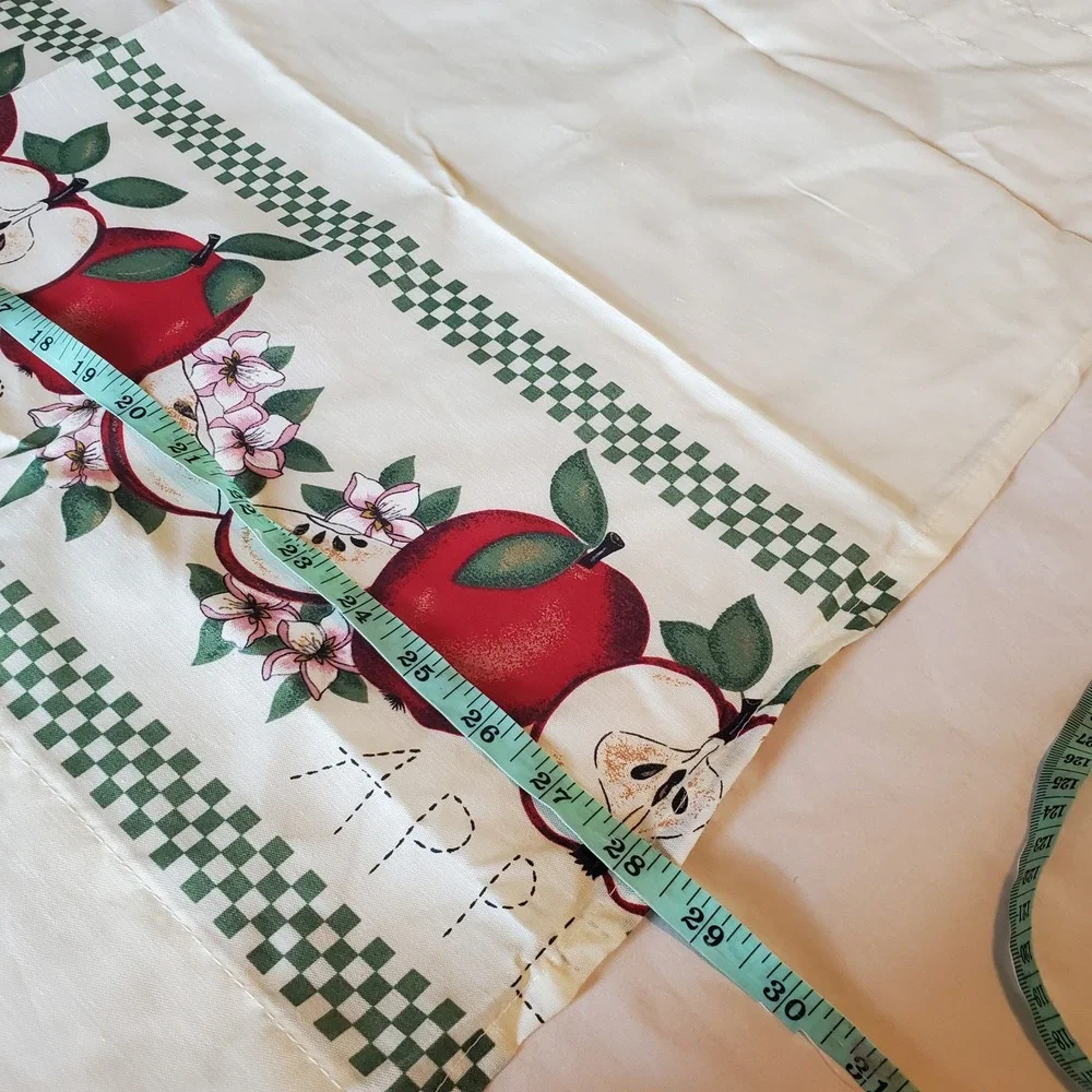 Vintage Style Apple Fruit Cafe Curtains Cream Red Green Farmhouse Set of 2